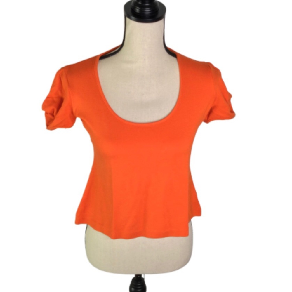 AYSHA Orange Short Slit Knot Sleeve Crop Top 4